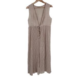 Valentina Naldi Duster Womens One Size Tan Linen Cover Up Sleeveless Tie‎ Front